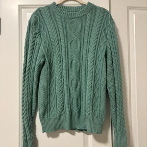 L.L. Bean Teal Cable Knit Cotton Sweater